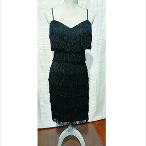 Black Flapper NEWLEAF string dress SMALL with purse, necklace and gloves